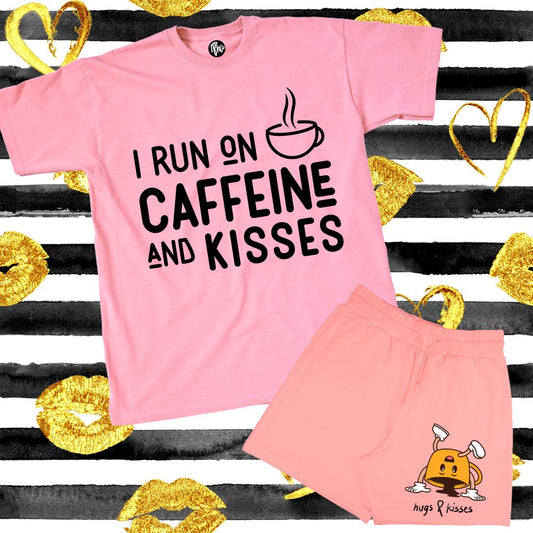 I Run on Caffeine and Kisses T-Shirt & Hugs & Kisses Terry Shorts Coord Set