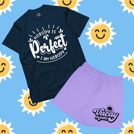 Nobody is Perfect Unisex T-Shirt & Unisex Vacay Mode Terry Shorts Coord Set