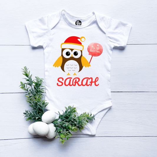 My First Christmas with Owl and Santa Hat Onesie - T Bhai