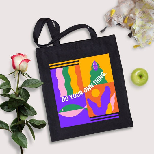 Do Your Own Thing Black Tote Bag with Zipper - T Bhai