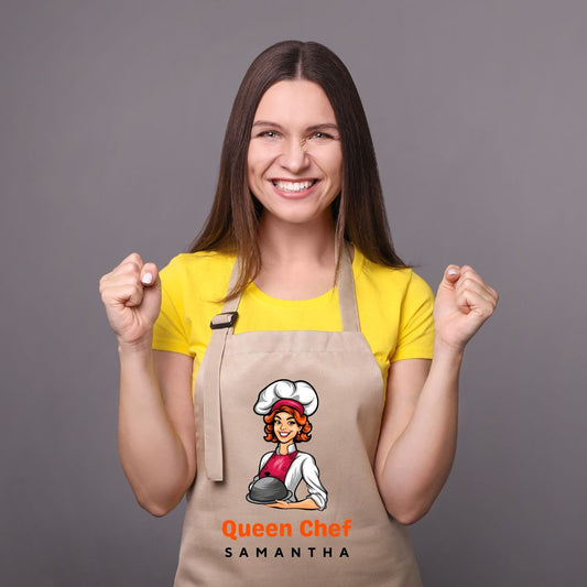 Personalized Apron Queen Chef | Khakhi Color