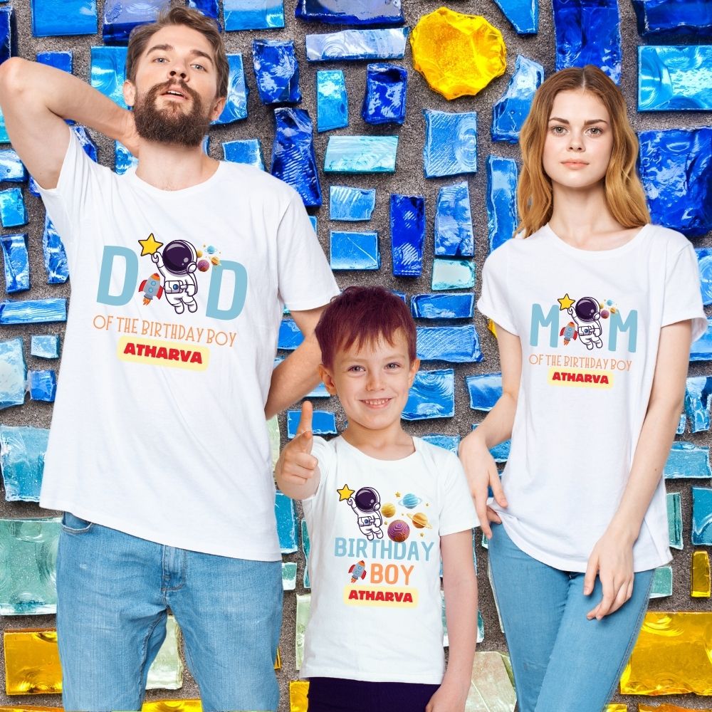 Dad Mom of Birthday Boy Space Theme Birthday T-Shirts for Family