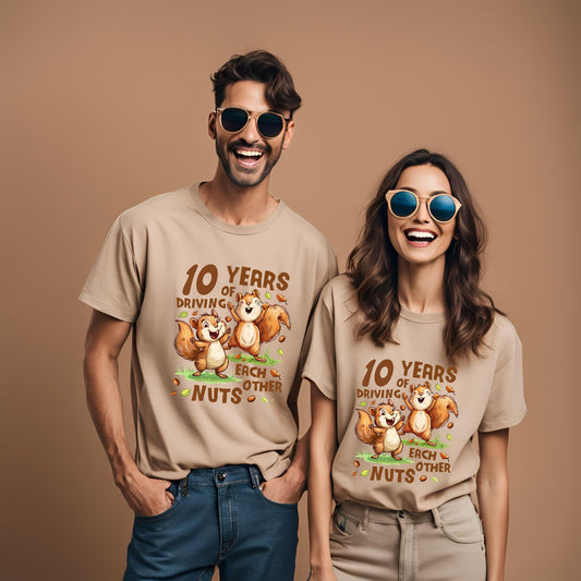 Customized 10 Years Of Driving Each Other Nuts - Anniversary Couple T-Shirt