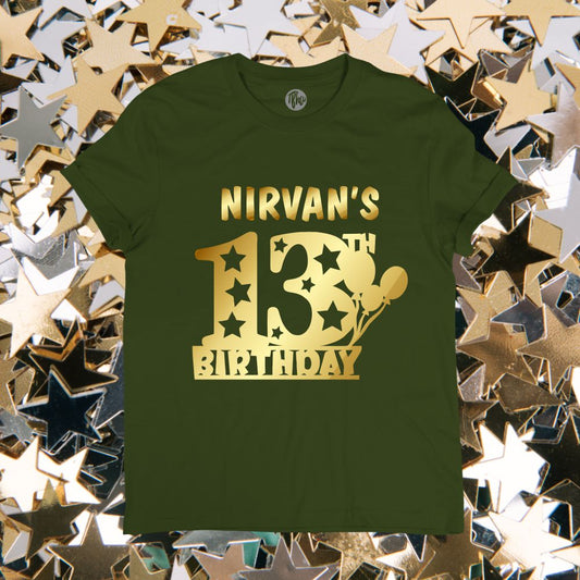 Customized 13th Birthday T-Shirt | Metallic Gold Print