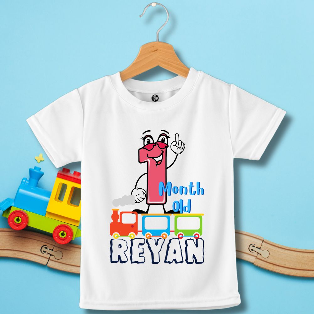 0-9 Months | Personalized Monthly Birthday Toy Train T-Shirt - T Bhai