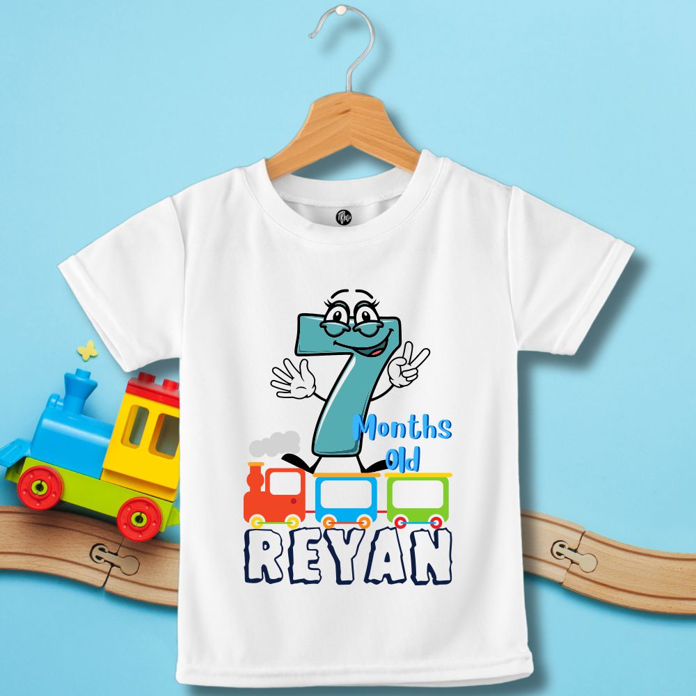 0-9 Months | Personalized Monthly Birthday Toy Train T-Shirt - T Bhai