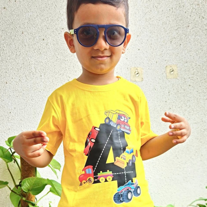 Fourth Birthday T-Shirt for Kids | Construction crew Cars & Engine