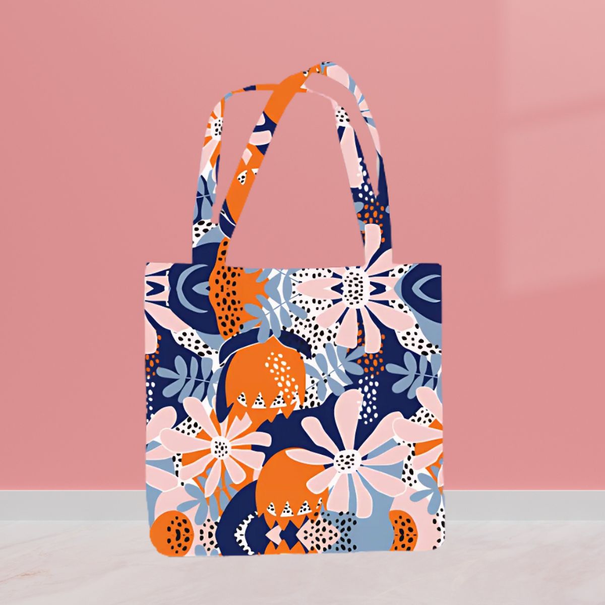 All Over Printed Abstract Flower Tote Bag