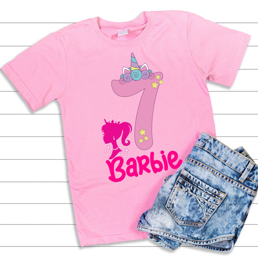 Barbie and Unicorn Theme 7th Birthday T-Shirts - T Bhai