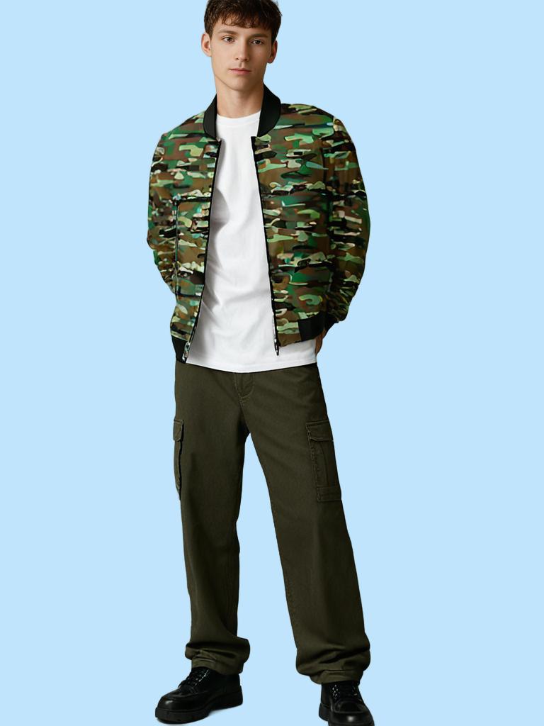 Army Theme Camouflage All Over Printed Bomber Jacket