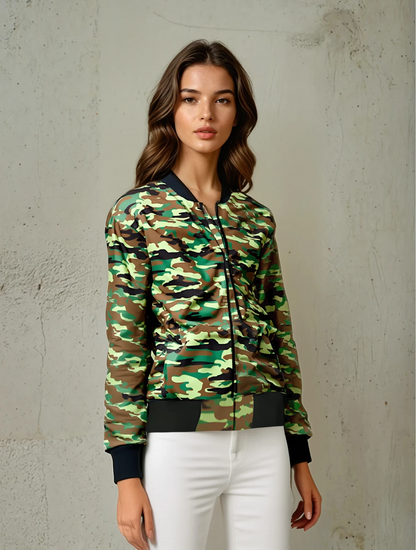 Army Theme Camouflage All Over Printed Bomber Jacket