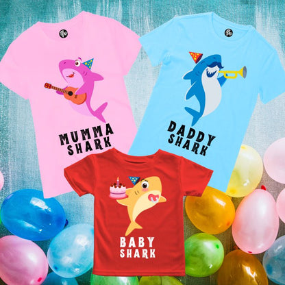 Shark Theme Birthday Tees - Daddy Mumma Baby Sharks - T Bhai