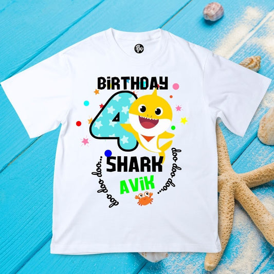 4th Birthday Baby Shark T-Shirt Personalized with Kids Name - T Bhai