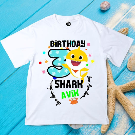 3rd Birthday Baby Shark T-Shirt Personalized with Kids Name