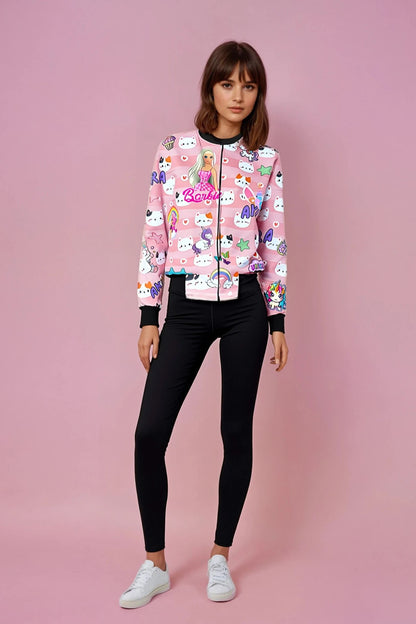 Unicorn & Barbie Theme All Over Printed Bomber Jacket With Name Customization