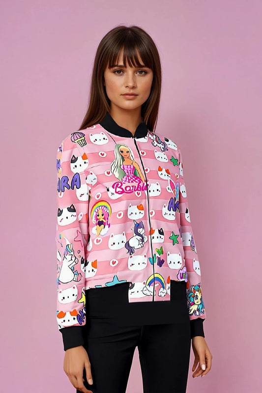 Unicorn & Barbie Theme All Over Printed Bomber Jacket With Name Customization