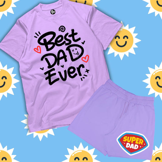 Best Dad Ever Lavender T-Shirt & Super Dad Lavender Terry Shorts Coord Set