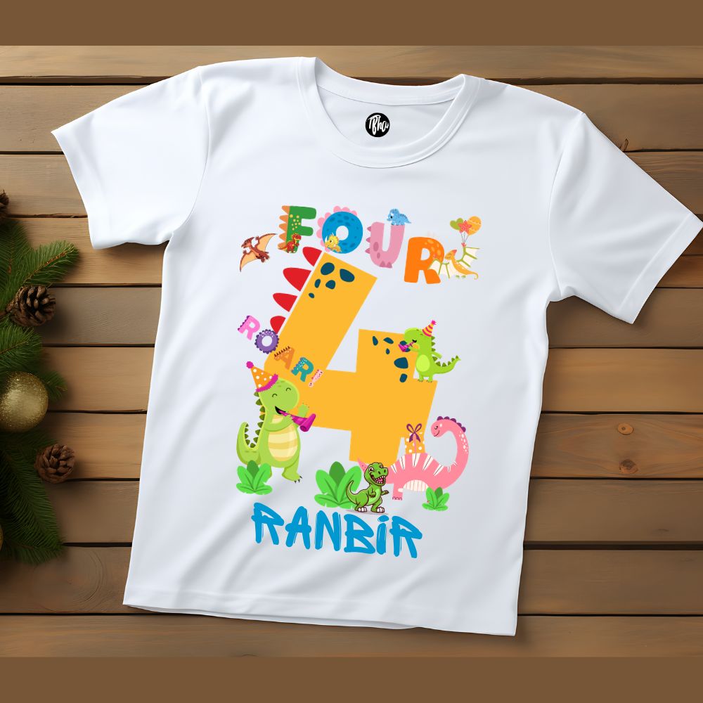 Dino Theme 4th Birthday T-Shirt - T Bhai