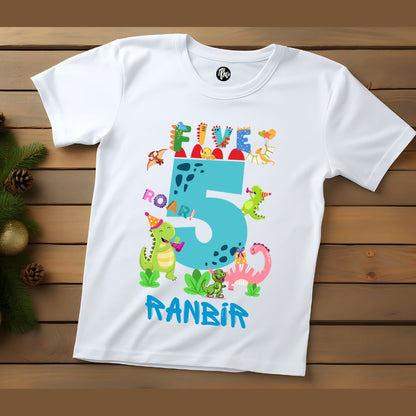 Dino Theme 5th Birthday T-Shirt for Kids - T Bhai