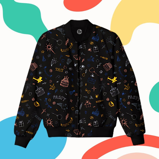 Blow Out the Candles All Over Printed Bomber Jacket