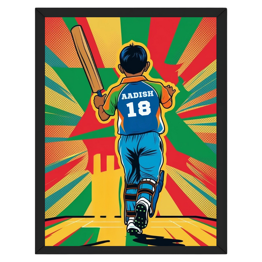 Personalized Cricket Framed Poster | Kids Room Wall Art | Ideal Birthday Gift for Kids