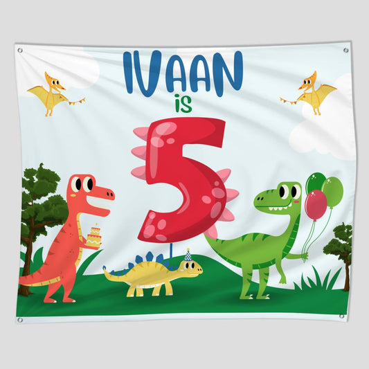 Custom Dino Theme Tapestry for Dino Theme Birthday Party Decorations | 50x40 Inches