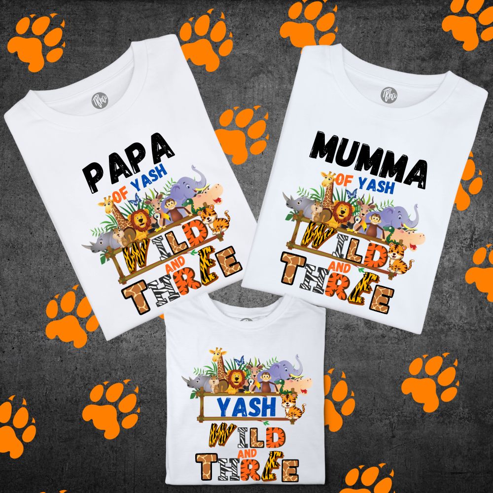 Personalized Wild and Three - Third Birthday Jungle Theme T-Shirts
