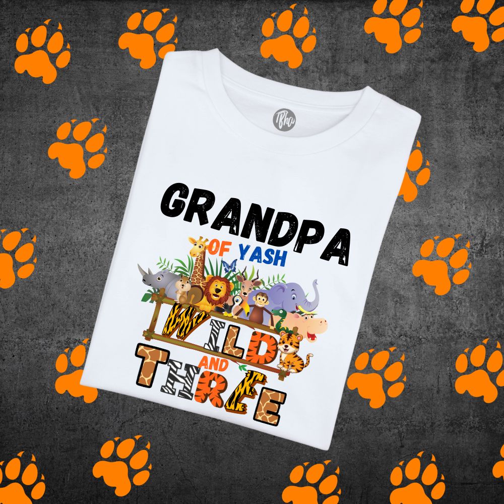 Grandpa of Wild and Three - Third Birthday Jungle Theme Family T-Shirts