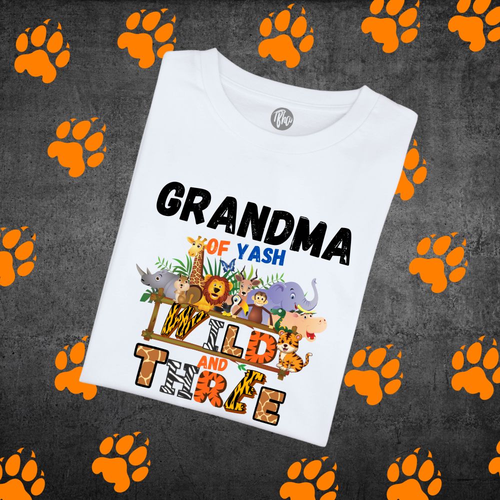 Grandma of Wild and Three - Third Birthday Jungle Theme Family T-Shirts