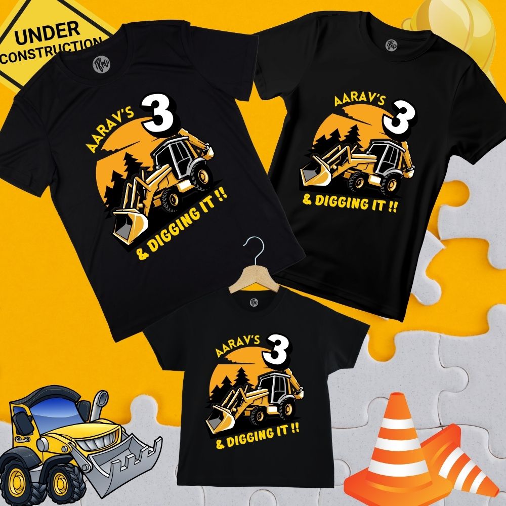 Personalized Three and Digging it | 3rd Birthday Construction Theme T-Shirts