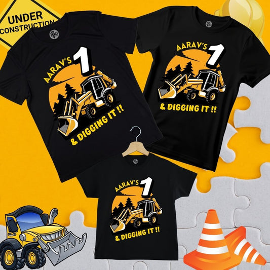 Personalized One and Digging it | 1st Birthday Construction Theme T-Shirts