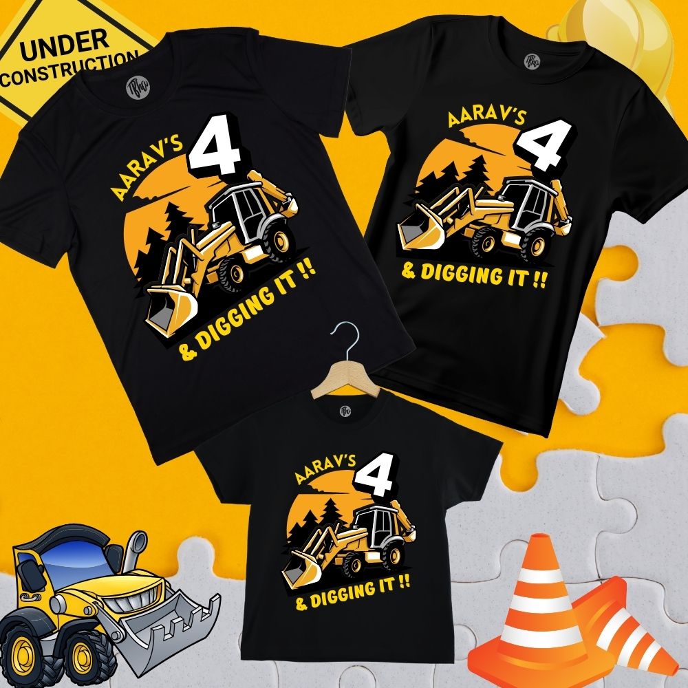 Personalized Fourth and Digging it | 4th Birthday Construction Theme T-Shirts