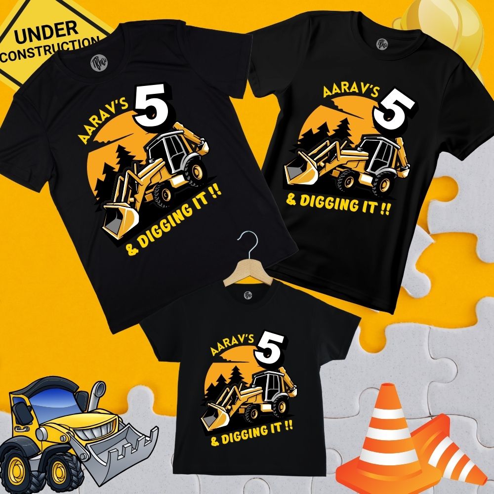 Personalized Fifth and Digging it | 5th Birthday Construction Theme T-Shirts