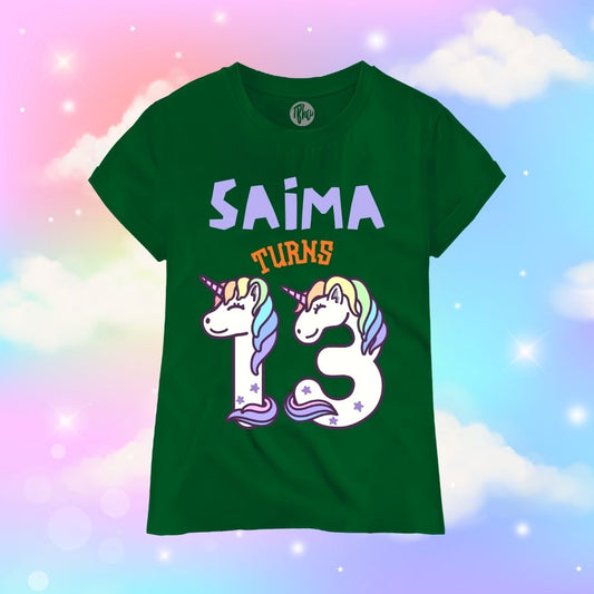 Customized 13th Birthday Unicorn Theme T-Shirt