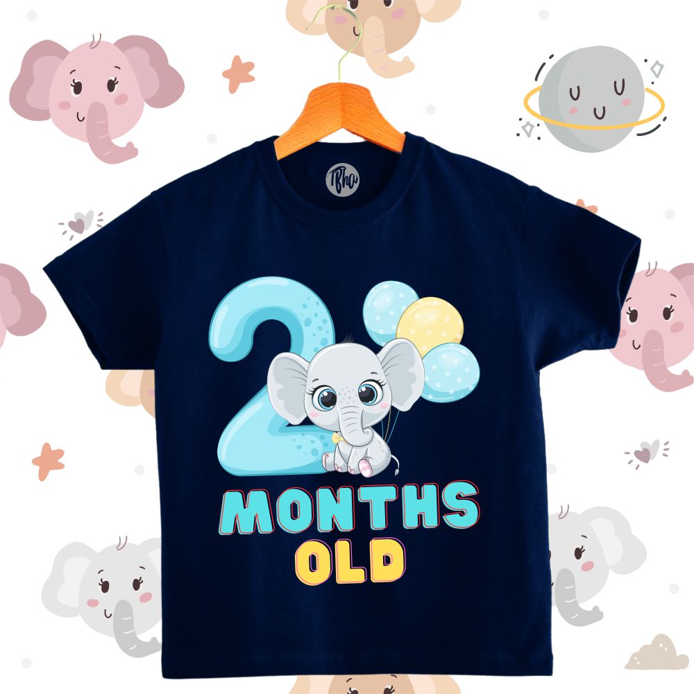 Cute Baby Elephant with Balloons | 0-3 Months Monthly Birthday T-Shirts - T Bhai