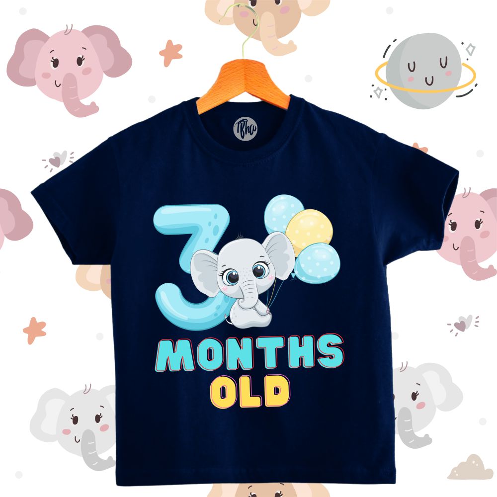 Cute Baby Elephant with Balloons | 0-3 Months Monthly Birthday T-Shirts - T Bhai