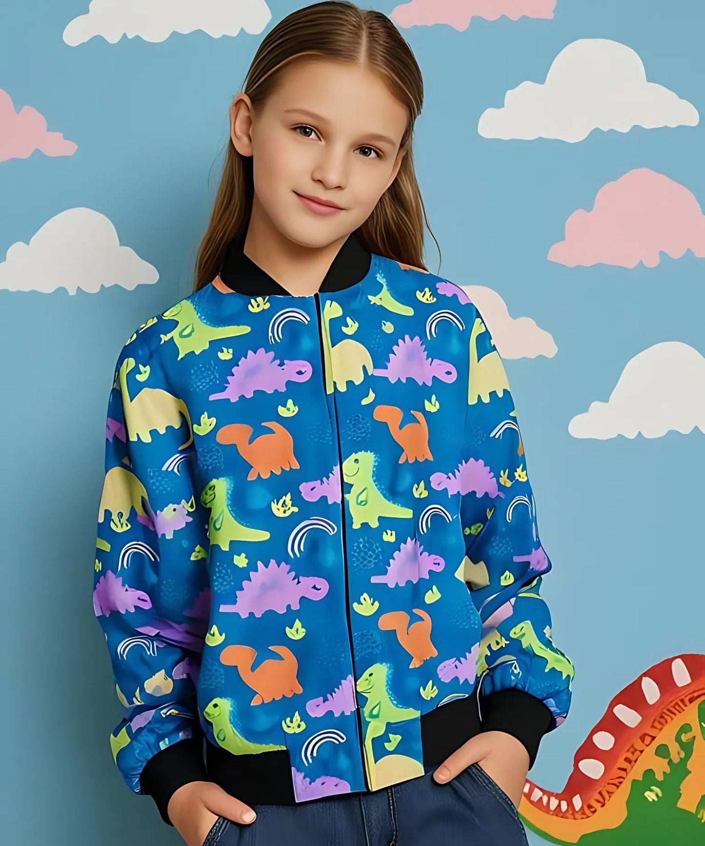 Dino Theme All Over Printed Bomber Jacket