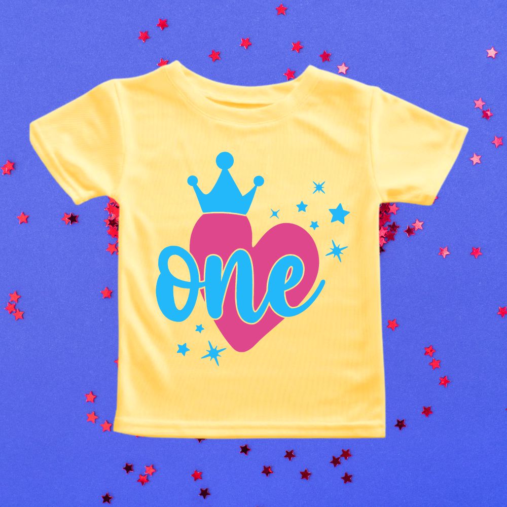 First Birthday T-Shirt with a Crown Heart & Stars - T Bhai