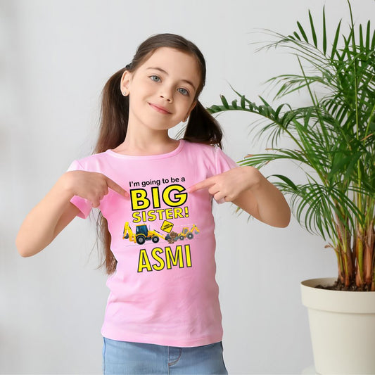 I am going to be a Big Sister Construction Theme Customized Baby Announcement T-Shirt