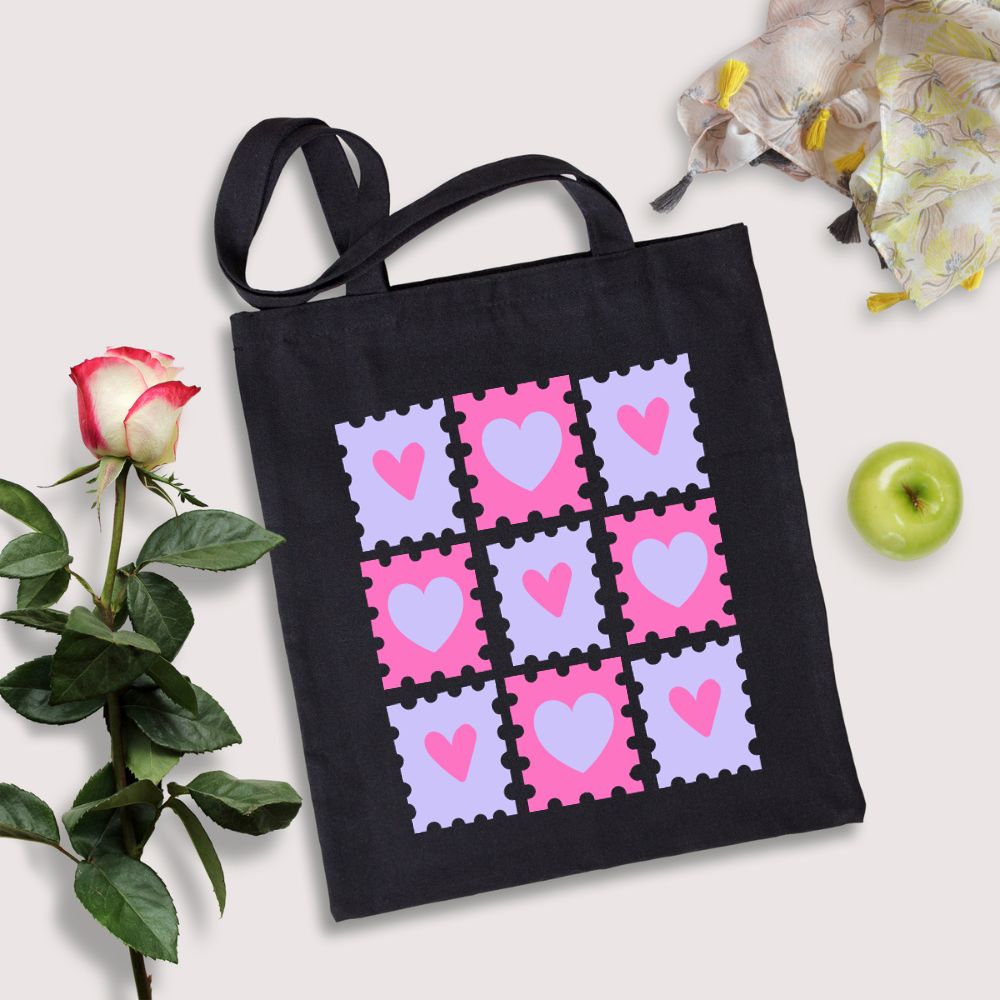 Tic Tac Toe Hearts Tote Bag with Zipper - T Bhai