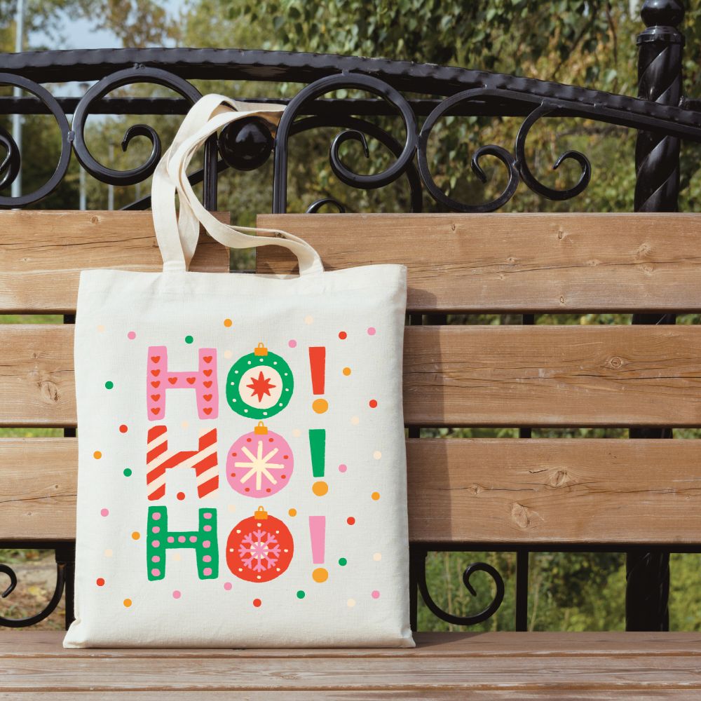 Ho Ho Ho Christmas Theme Tote Bag with Zipper