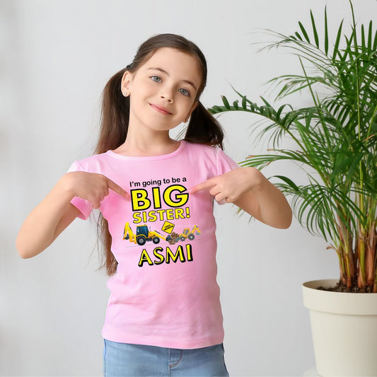 I am going to be a Big Sister Construction Theme Customized Baby Announcement T-Shirt