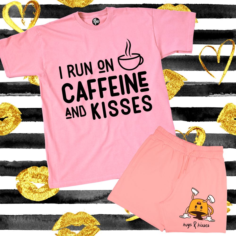 I Run on Caffeine and Kisses T-Shirt & Hugs & Kisses Terry Shorts Coord Set
