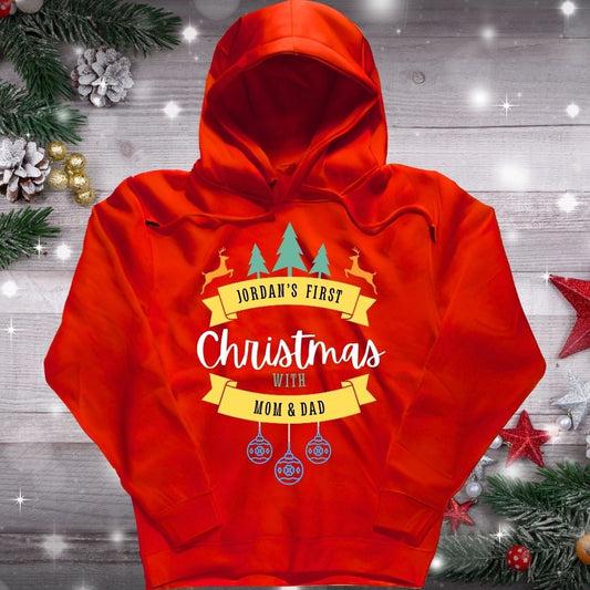 Customized First Christmas with Mom and Dad Unisex Hoodies for Babies - T Bhai