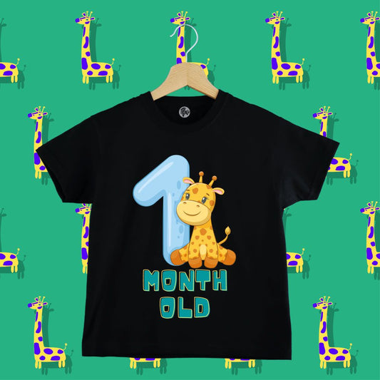Jungle Theme - 0-3 Monthly Birthday T-Shirts | Cute Giraffe with Month Number - T Bhai