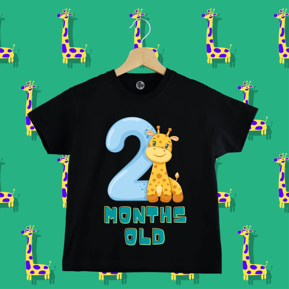 Jungle Theme - 0-3 Monthly Birthday T-Shirts | Cute Giraffe with Month Number - T Bhai