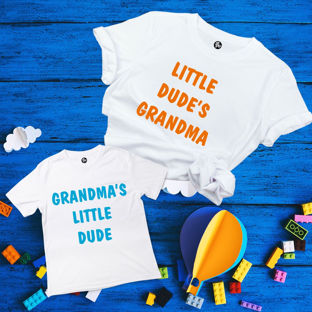 Grandma's Little Dude and Little Dude's Grandma Matching T-Shirts for Grandmom and Grandson