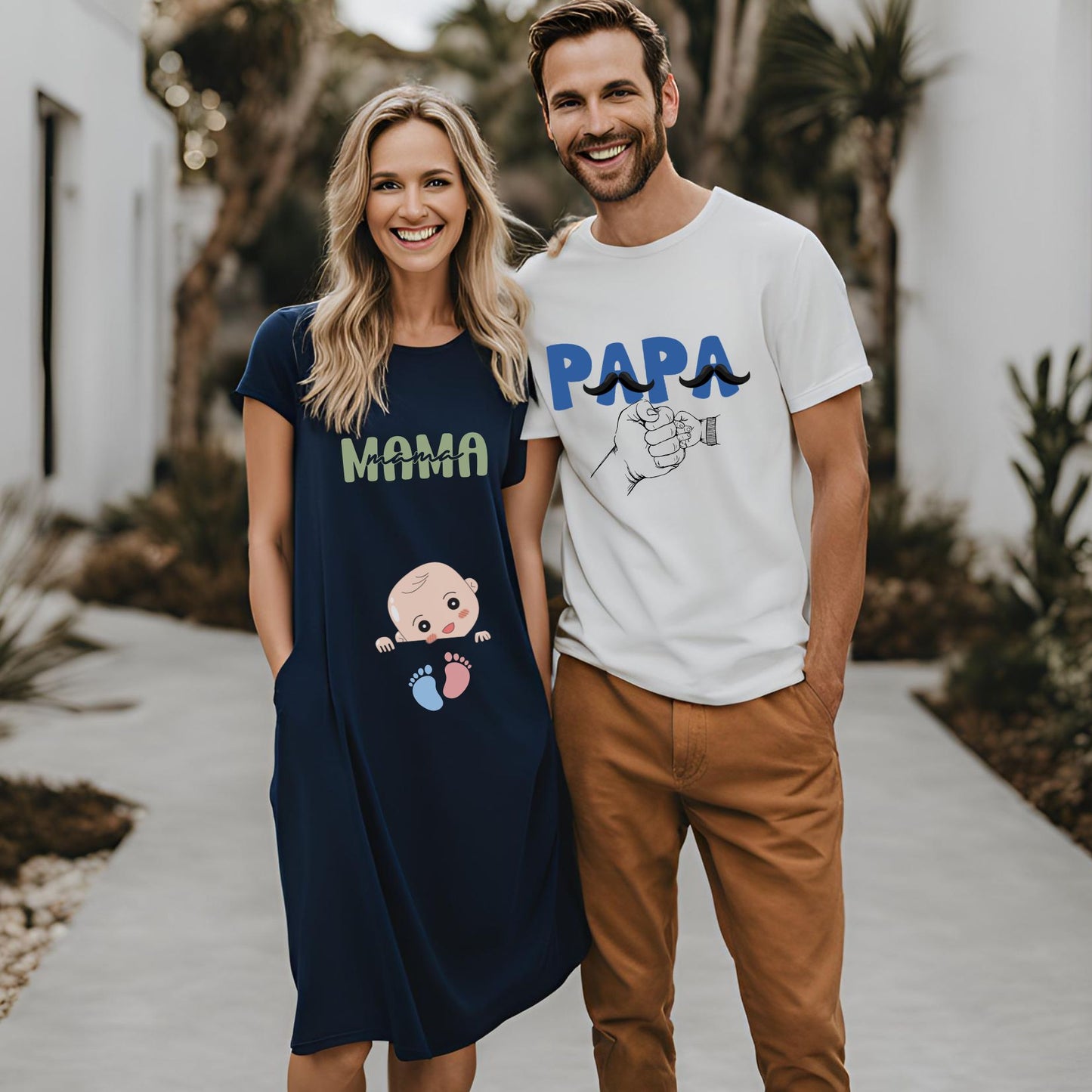 Mama and Papa T-Shirt Dress for Baby Announcement