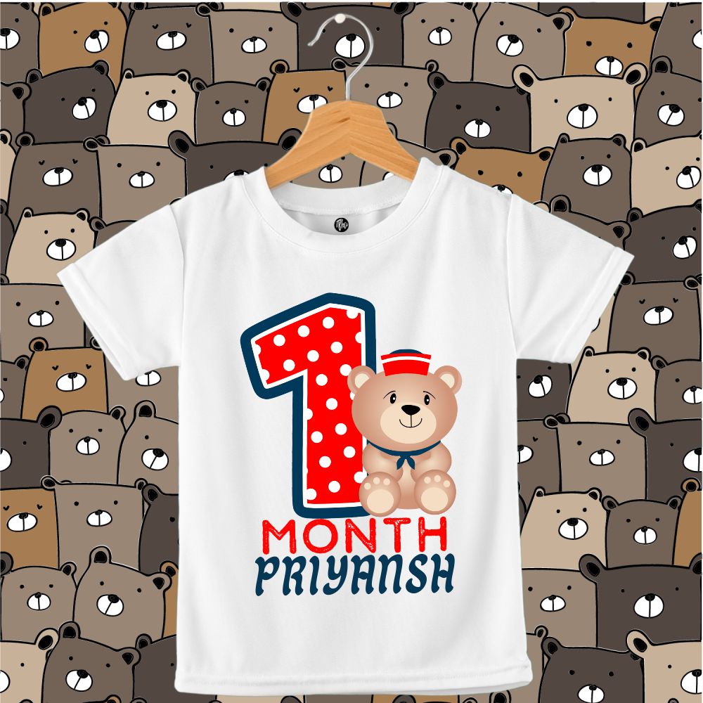 Monthly Birthday T-Shirts | 0-5 Months | Cute Bear with a Polka Number