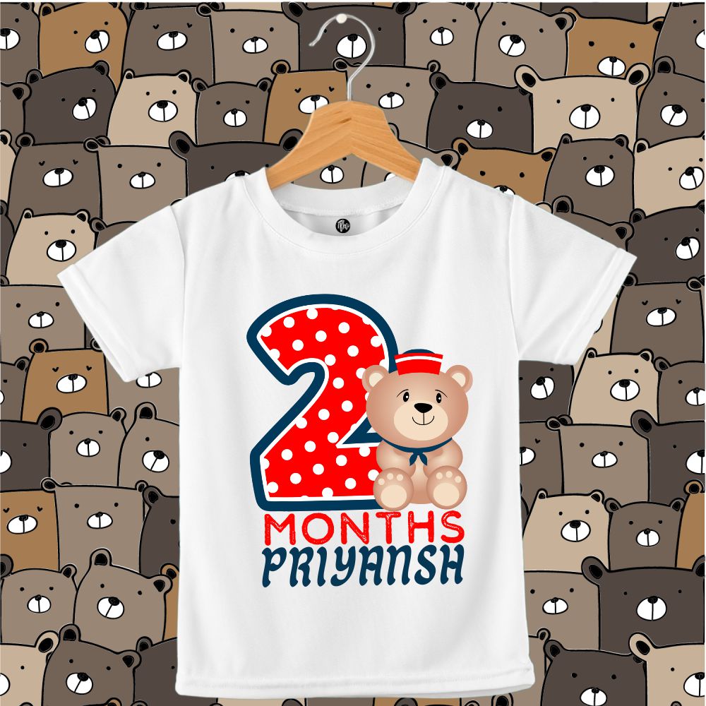 Monthly Birthday T-Shirts | 0-5 Months | Cute Bear with a Polka Number - T Bhai